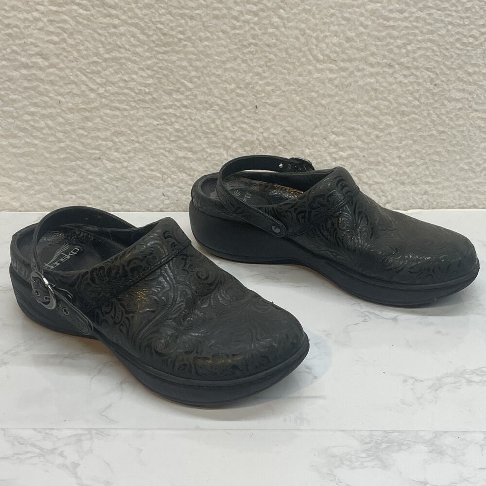 Dansko Shoes Womens Size 37 Black Embossed Leather Mary Jane Comfort Clogs Strap - Picture 5 of 10